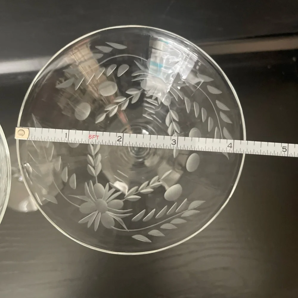 Vintage Etched Floral 6” Martini Champagne Tall Sherbet Glass Set Of 2 EUC - Picture 6 of 8